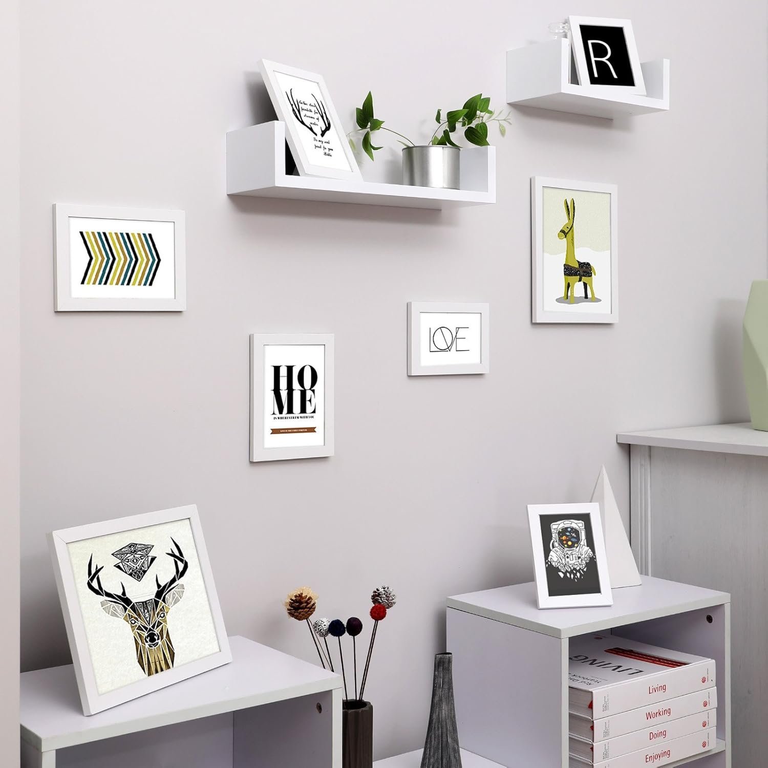 SONGMICS set rame foto 10 buc, 28x24 / 21x16 / 18x13 cm, alb, montaj perete sau birou, MDF si plastic 3 SONGMICS set rame foto 10 buc, 28x24 / 21x16 / 18x13 cm, alb, montaj perete sau birou, MDF si plastic - imagine 3
