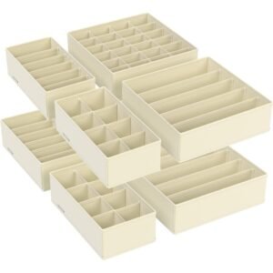 SONGMICS Organizator lenjerie set 8 cutii pliabile din material textil, pentru sertare si dulap, bej