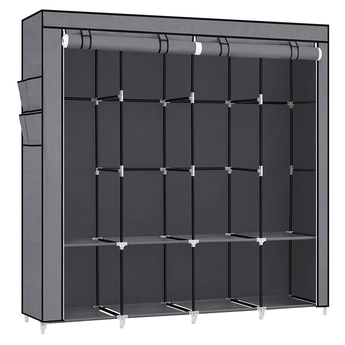 SONGMICS Garderoba din material textil, dulap portabil, cu rafturi si sina de agatat, 170x45x167cm, gri