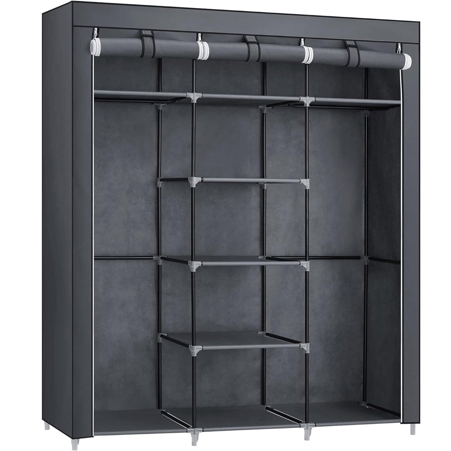 SONGMICS Garderoba pentru depozitarea hainelor, din material textil, cu 3 compartimente, 45x150x175cm, gri