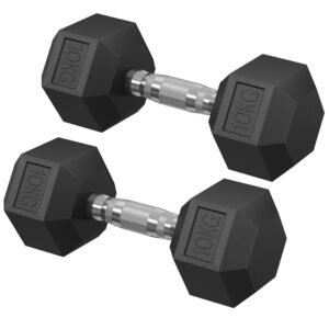 SONGMICS Set gantere hexagonale 2×10 kg, antrenament fitness si forta, 31×11 cm, negru