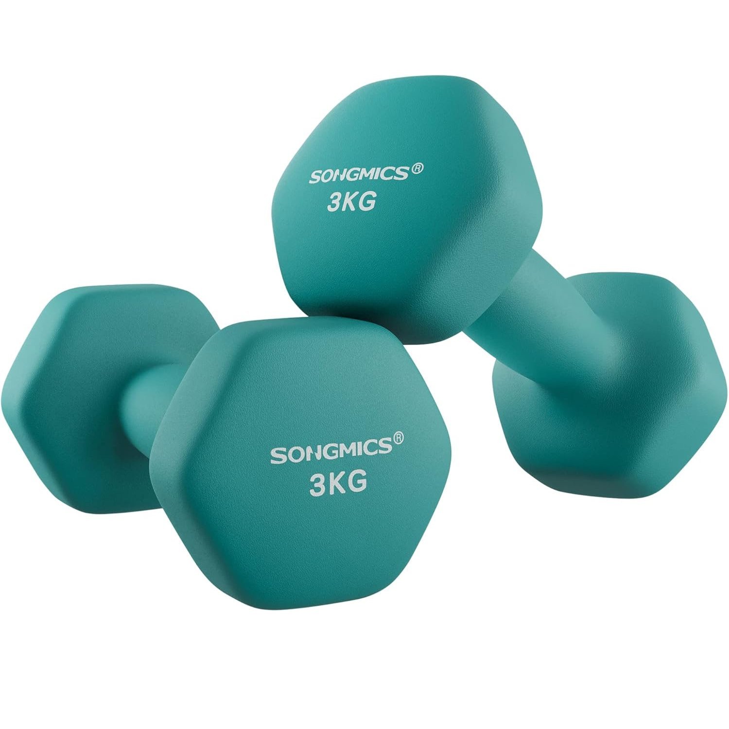 SONGMICS Set gantere fitness hex 2×3 kg, antiderapante, din fier invelit in vinil, verde