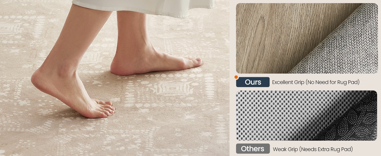 SONGMICS Covor decorativ antiderapant, stil boho, lavabil la masina, 80×150 cm, bej cappuccino 4 SONGMICS Covor decorativ antiderapant, stil boho, lavabil la masina, 80×150 cm, bej cappuccino - imagine 4