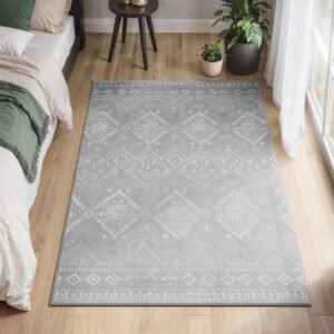 SONGMICS Covor decorativ antiderapant, stil boho, lavabil la masina, 120×170 cm, gri