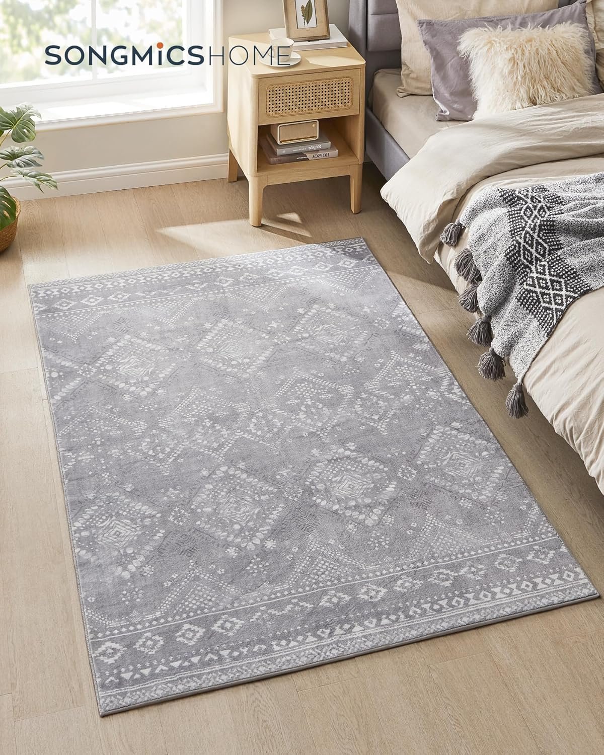 songmics covor decorativ antiderapant, stil boho, lavabil la masina, 120×170 cm, gri 2 SONGMICS Covor decorativ antiderapant, stil boho, lavabil la masina, 120×170 cm, gri - imagine 2