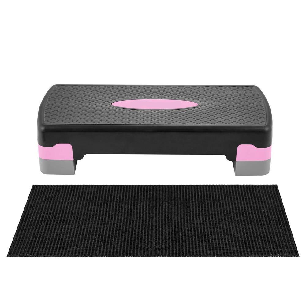 Stepper aerobic, ajustabil in 2 trepte, gri/roz, greutate maxima 250 kg, cu covoras de protectie