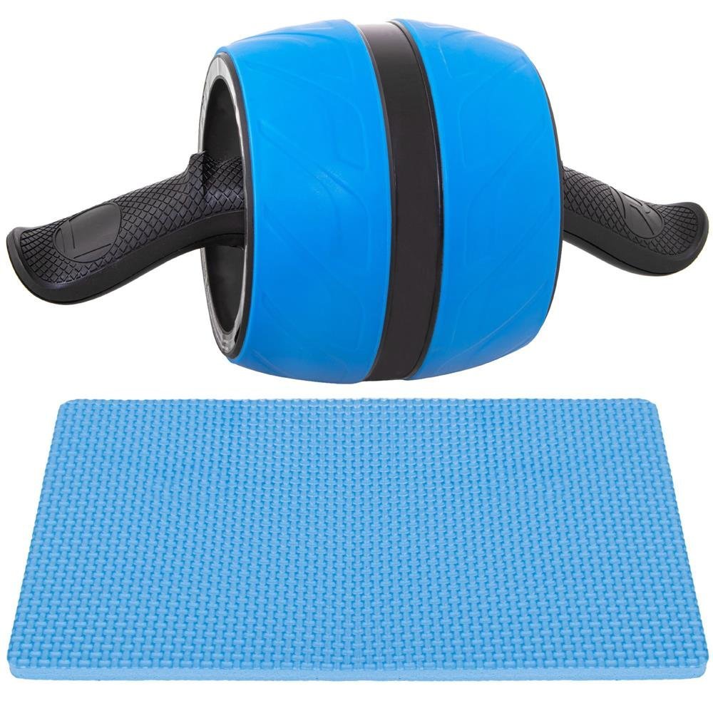 Aparat fitness tip roata pentru abdomene cu covor din spuma, albastru negru