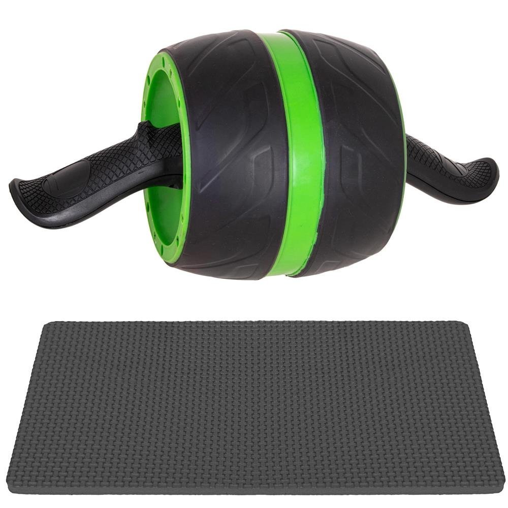 Aparat fitness tip roata pentru abdomene cu covor din spuma, negru verde