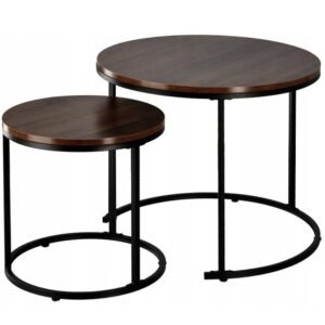 Set 2 mese pentru cafea, cadru otel, blat MDF, 60x60x50 cm si 40x40x40 cm, maro