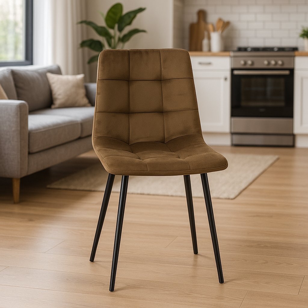 scaun living tapitat cu catifea, spatar matlasat, 44x54x89 cm, maro 4 Scaun living tapitat cu catifea, spatar matlasat, 44x54x89 cm, maro - imagine 4