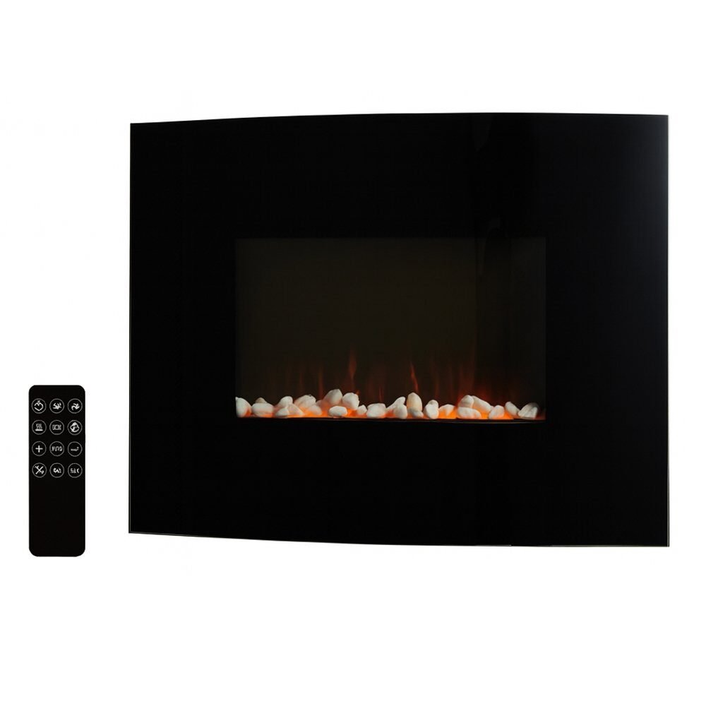 Semineu electric, montaj podea sau perete, efect de flacara, 2000W, 2 trepte, telecomanda, 61x14x48 cm, negru