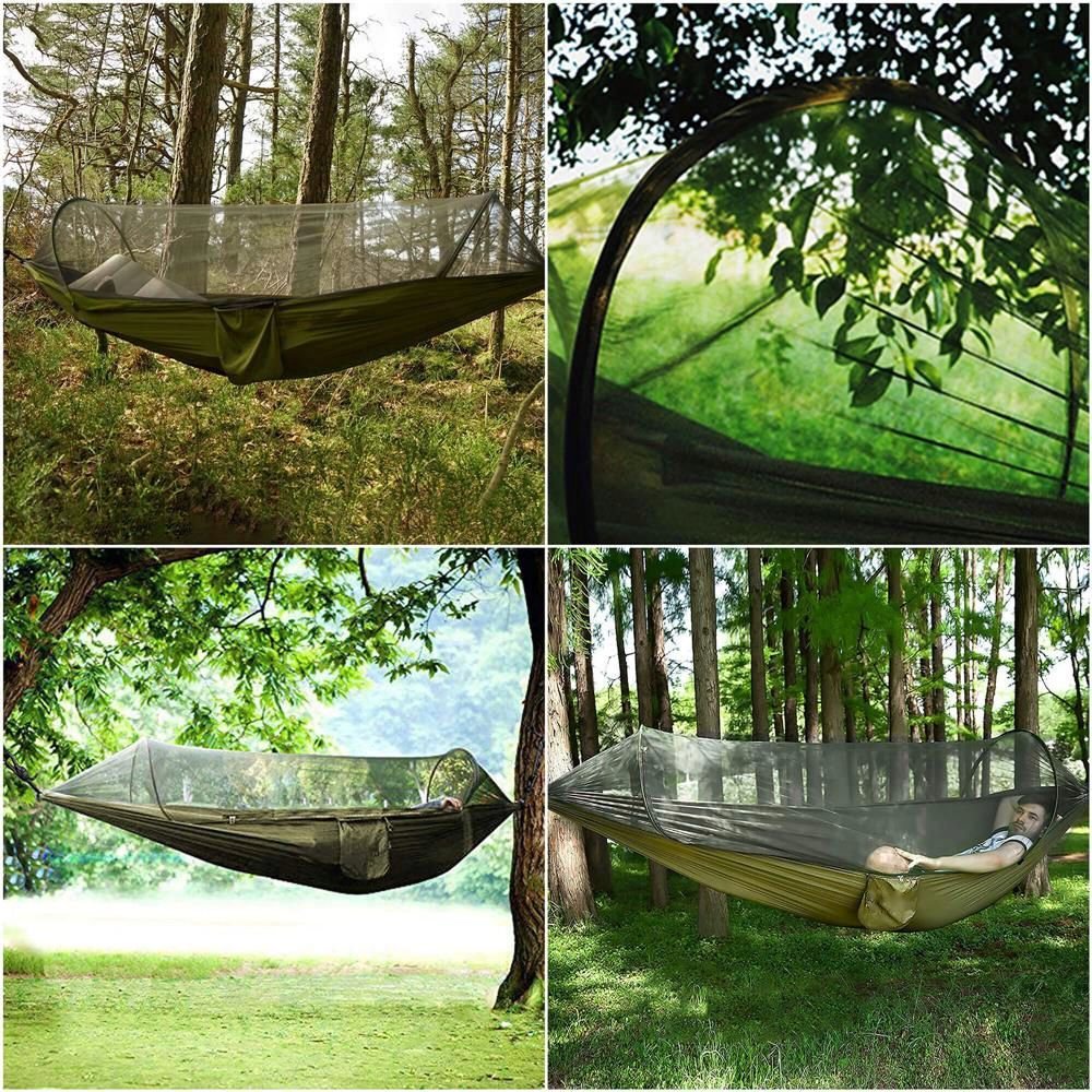 hamac dublu din material parasuta 140x260cm, cu plasa de tantari si geanta transport, verde 2 Hamac dublu din material parasuta 140x260cm, cu plasa de tantari si geanta transport, verde - imagine 2