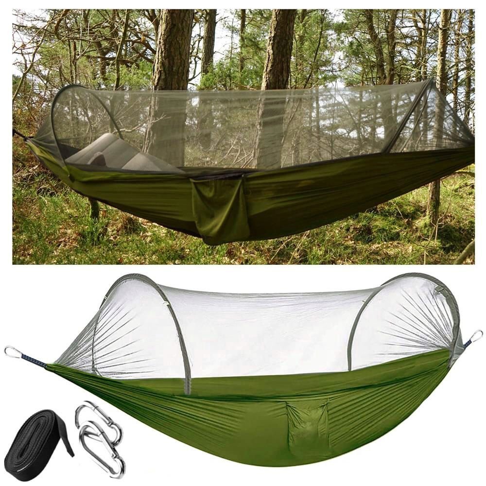 hamac dublu din material parasuta 140x260cm, cu plasa de tantari si geanta transport, verde 4 Hamac dublu din material parasuta 140x260cm, cu plasa de tantari si geanta transport, verde - imagine 4