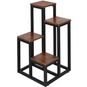 Stand pentru flori, cadru metalic, 4 etajere, 34x34x68 cm, maro inchis