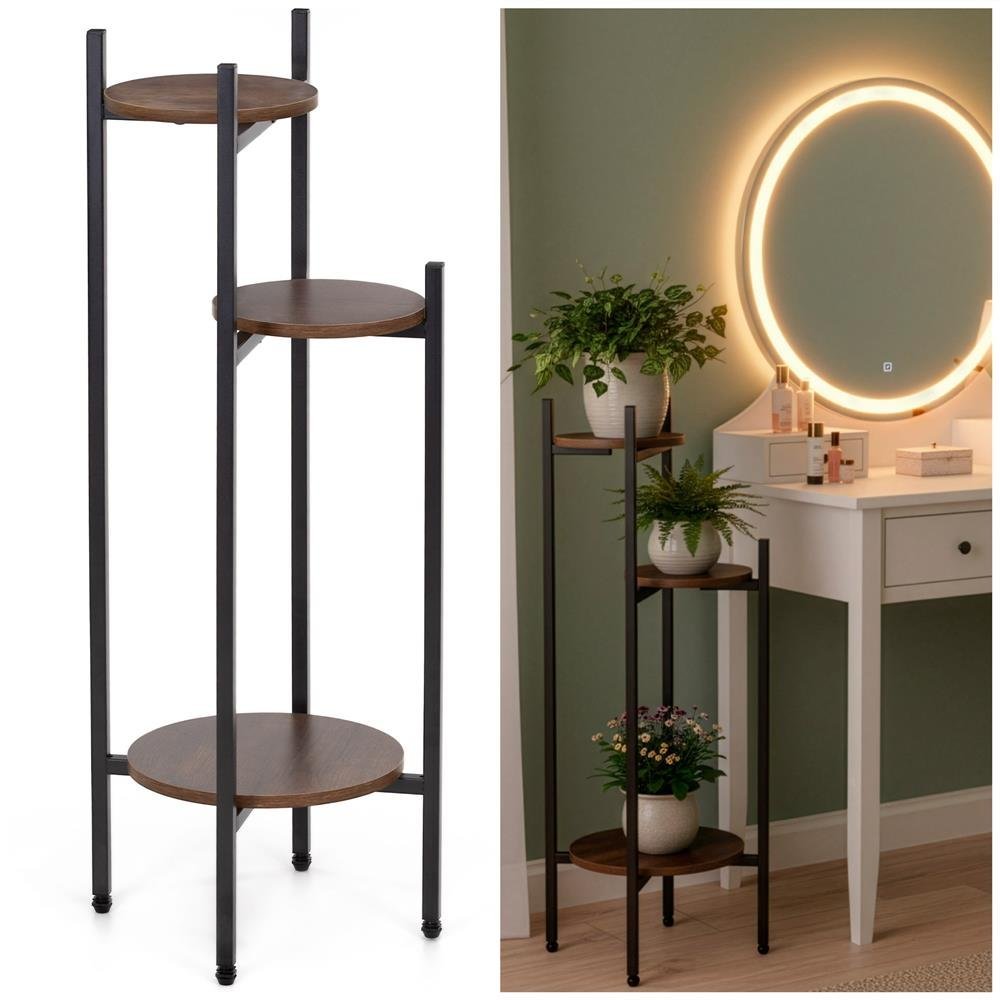 Suport pentru flori, rotund cu 3 polite, structura metalica si MDF, 32x32x81 cm, negru 4 Suport pentru flori, rotund cu 3 polite, structura metalica si MDF, 32x32x81 cm, negru - imagine 4