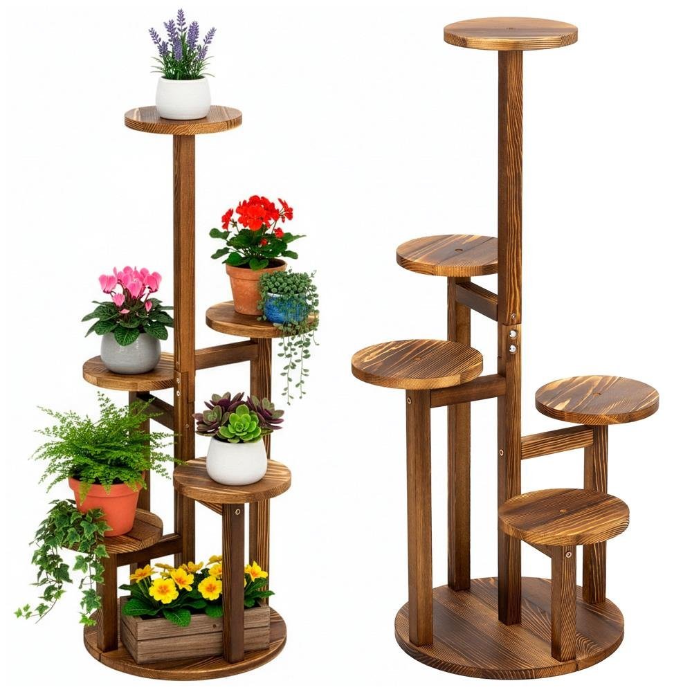 suport pentru flori, din lemn si mdf, 6 niveluri pentru ghivece, 48x48x87 cm, maro 4 Suport pentru flori, din lemn si MDF, 6 niveluri pentru ghivece, 48x48x87 cm, maro - imagine 4