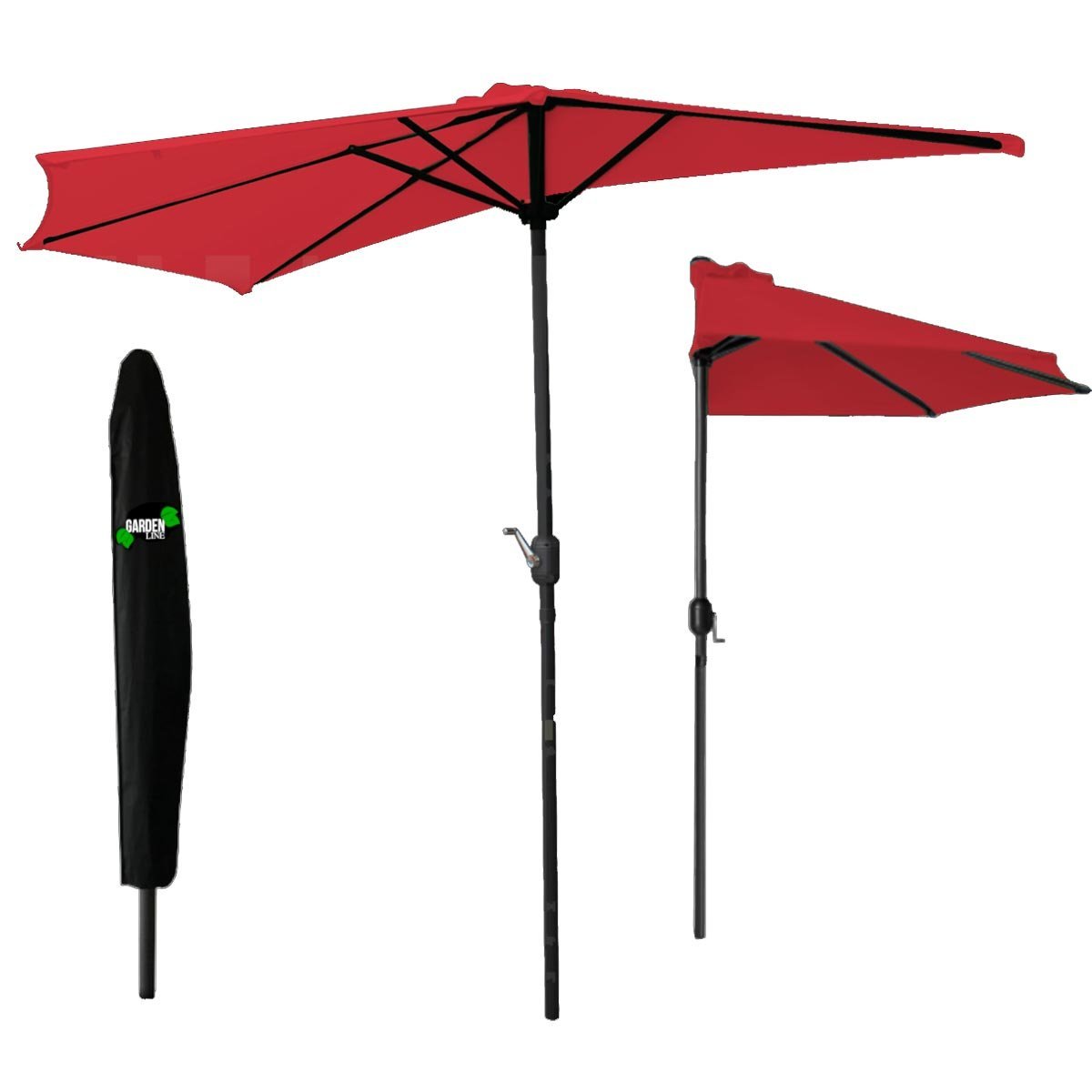 Umbrela balcon 270×250 cm, montaj pe perete, cu manivela si husa impermeabila, poliester 180g/mp, rosu