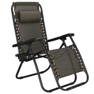 Sezlong pliabil cu spatar reglabil, structura metalica, material textilene, 175×67 cm, maro