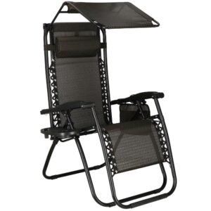 Sezlong pliabil cu parasolar si suport pahare, 77x110x175cm, maro