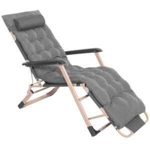 Sezlong pliabil cu perna si suport picioare reglabil, 176x66x92 cm, gri