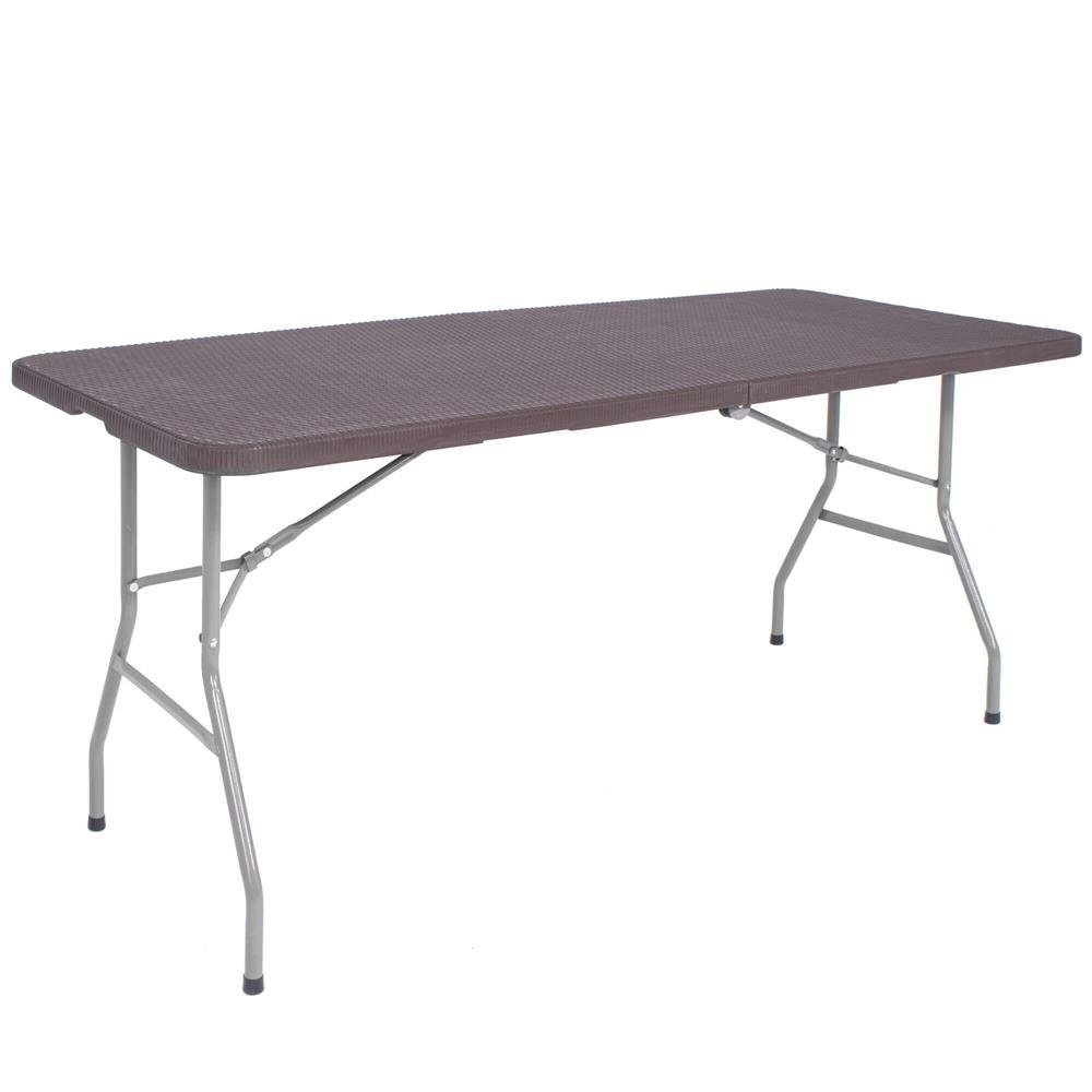 Masa dreptunghiulara pliabila multifunctionala, 1.8 m x 0.75 m x 0.75 m, imitatie ratan, maro