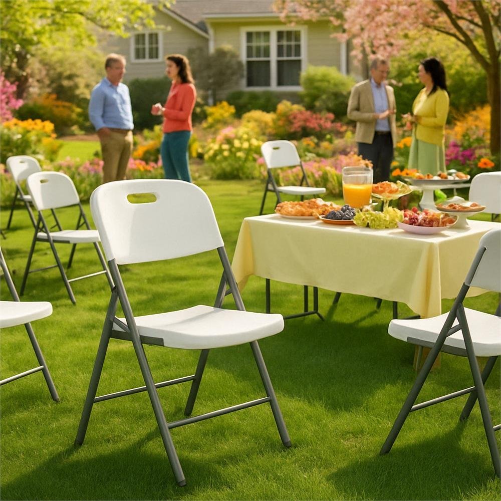 scaun pliabil hdpe cu cadru metalic, pentru catering sau gradina, 46x53x86 cm, 150 kg, alb 3 Scaun pliabil HDPE cu cadru metalic, pentru catering sau gradina, 46x53x86 cm, 150 kg, alb - imagine 3