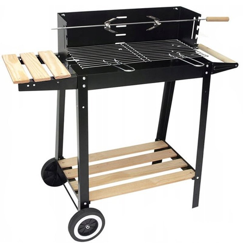 Gratar metalic pe carbuni, tava cromata, cu spita pentru rotisor, 86x81x41cm