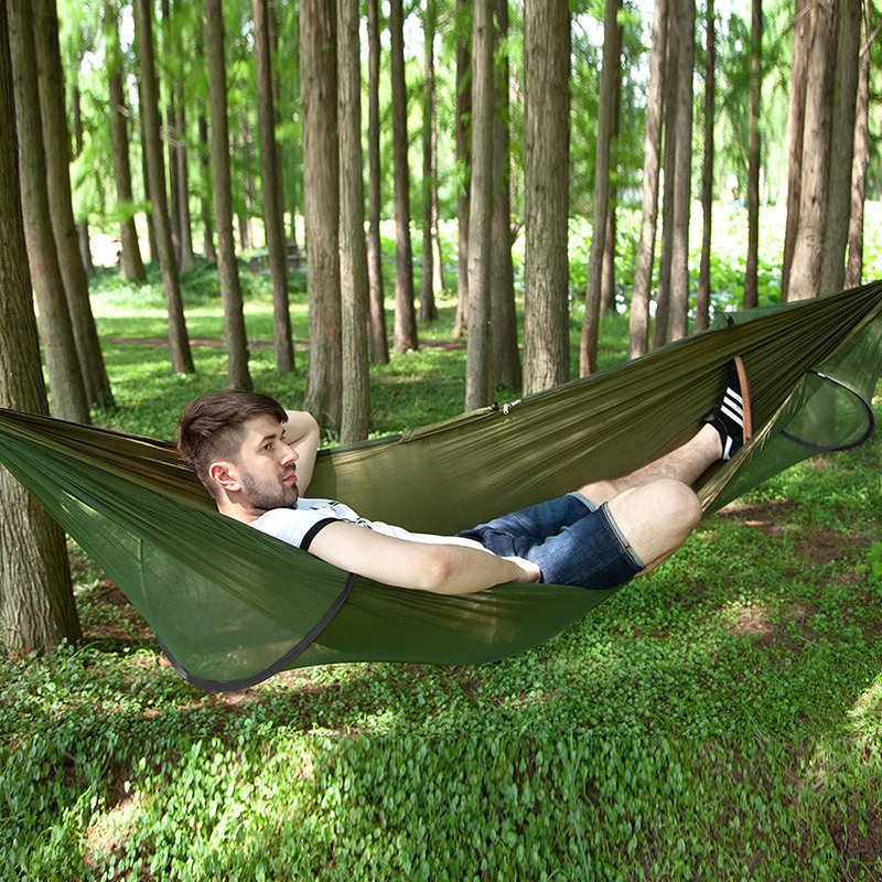 hamac sersimo dublu din material parasuta 140x260cm, cu plasa de tantari, verde 4 Hamac Sersimo dublu din material parasuta 140x260cm, cu plasa de tantari, verde - imagine 4