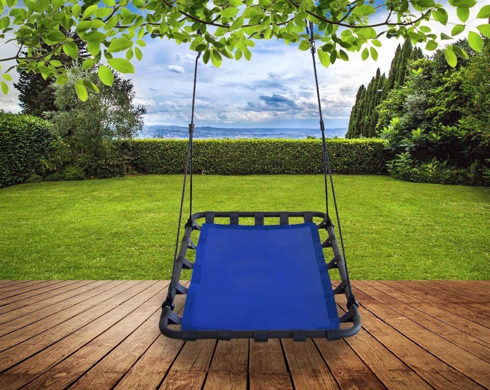 leagan tip hamac 120x80 cm, cu rama metalica si prindere dubla, pentru gradina sau terasa, albastru 2 Leagan tip hamac 120x80 cm, cu rama metalica si prindere dubla, pentru gradina sau terasa, albastru - imagine 2