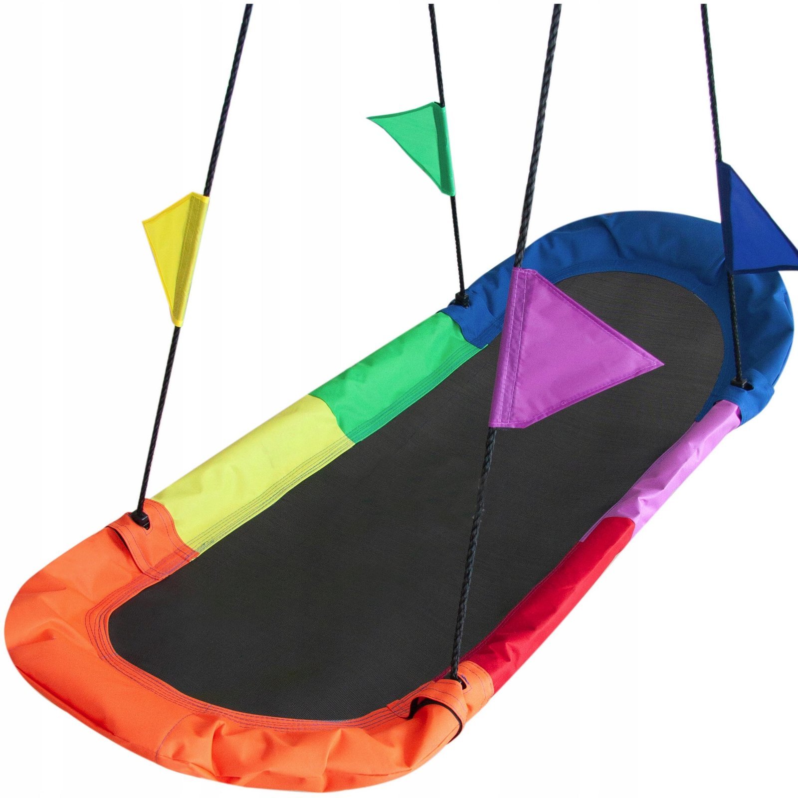 Leagan tip hamac 167×75 cm, cu rama metalica si steaguri colorate, prindere dubla, multicolor