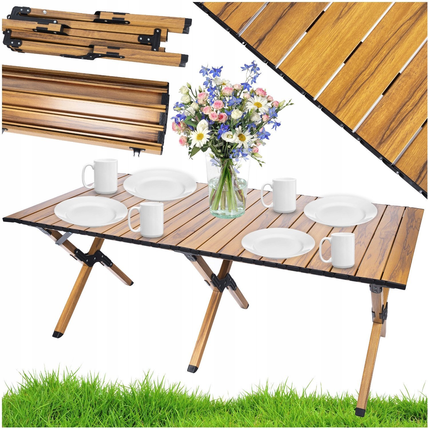 Masa pentru camping cu sistem de pliere rapida, cadru metalic otel, 118x60x45cm, maro 2 Masa pentru camping cu sistem de pliere rapida, cadru metalic otel, 118x60x45cm, maro - imagine 2