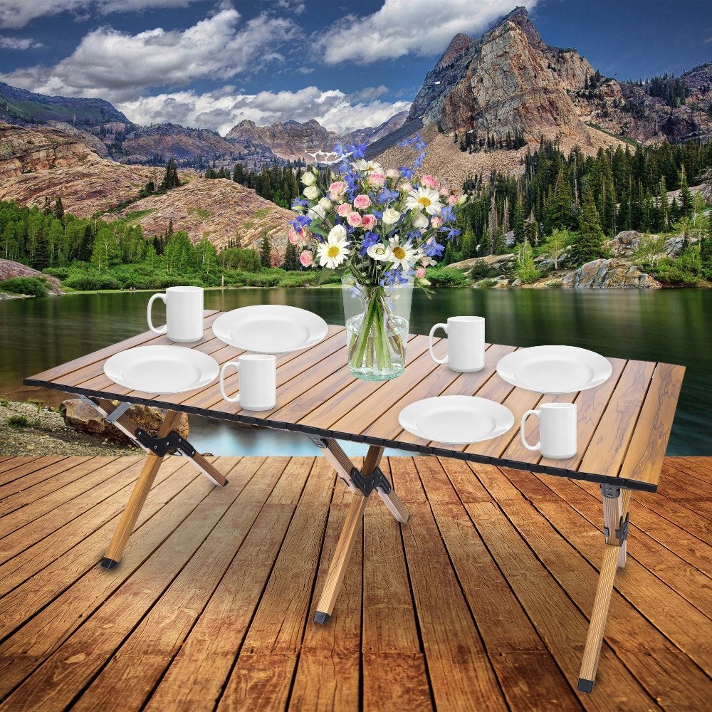 Masa pentru camping cu sistem de pliere rapida, cadru metalic otel, 118x60x45cm, maro 3 Masa pentru camping cu sistem de pliere rapida, cadru metalic otel, 118x60x45cm, maro - imagine 3