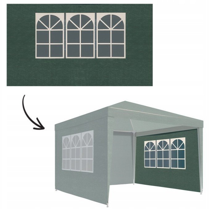 Perete lateral pavilion gradina, cu fereastra, prindere velcro, 3×2 m, material PE impermeabil, verde