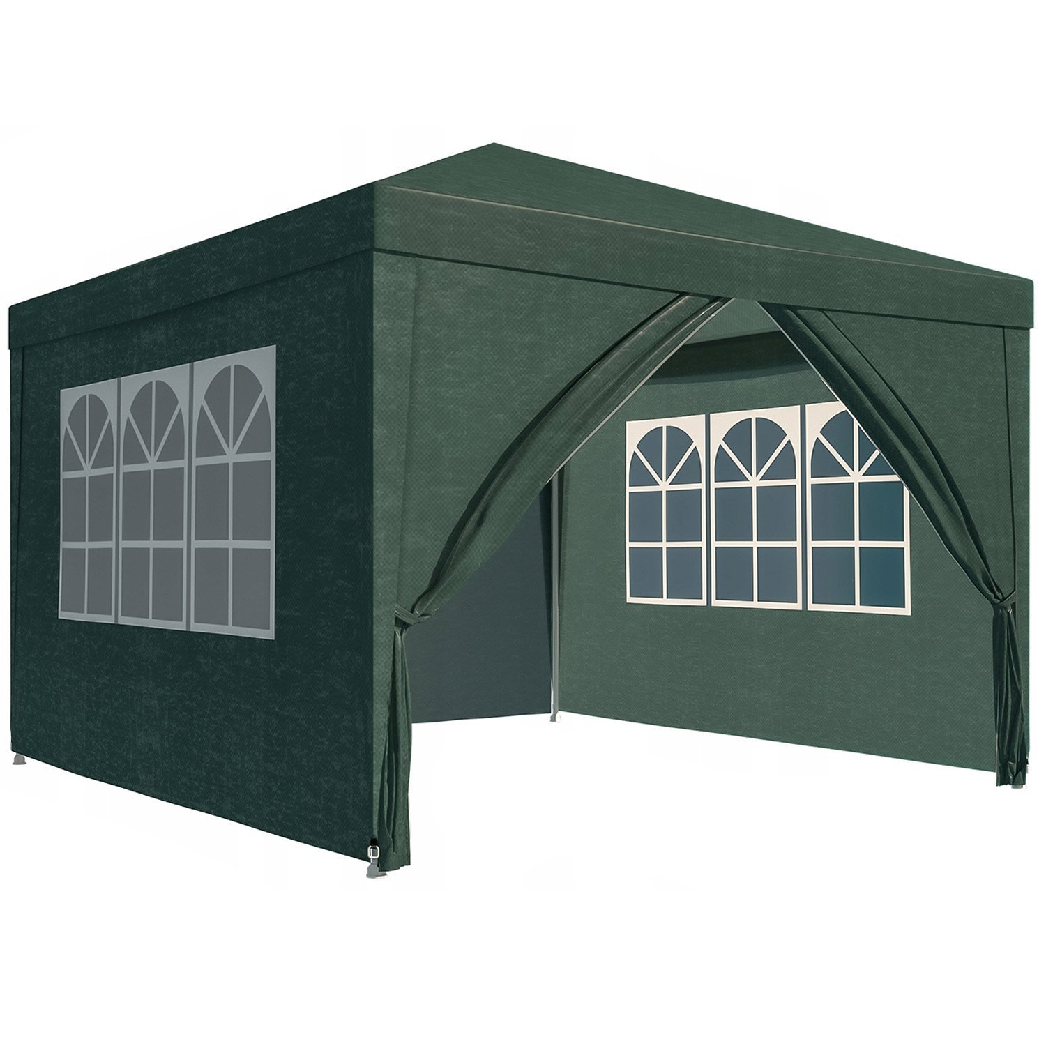 Cort pavilion de gradina, 300×300 cm, cu 4 pereti laterali cu ferestre, impermeabil cu rezistenta UV, verde