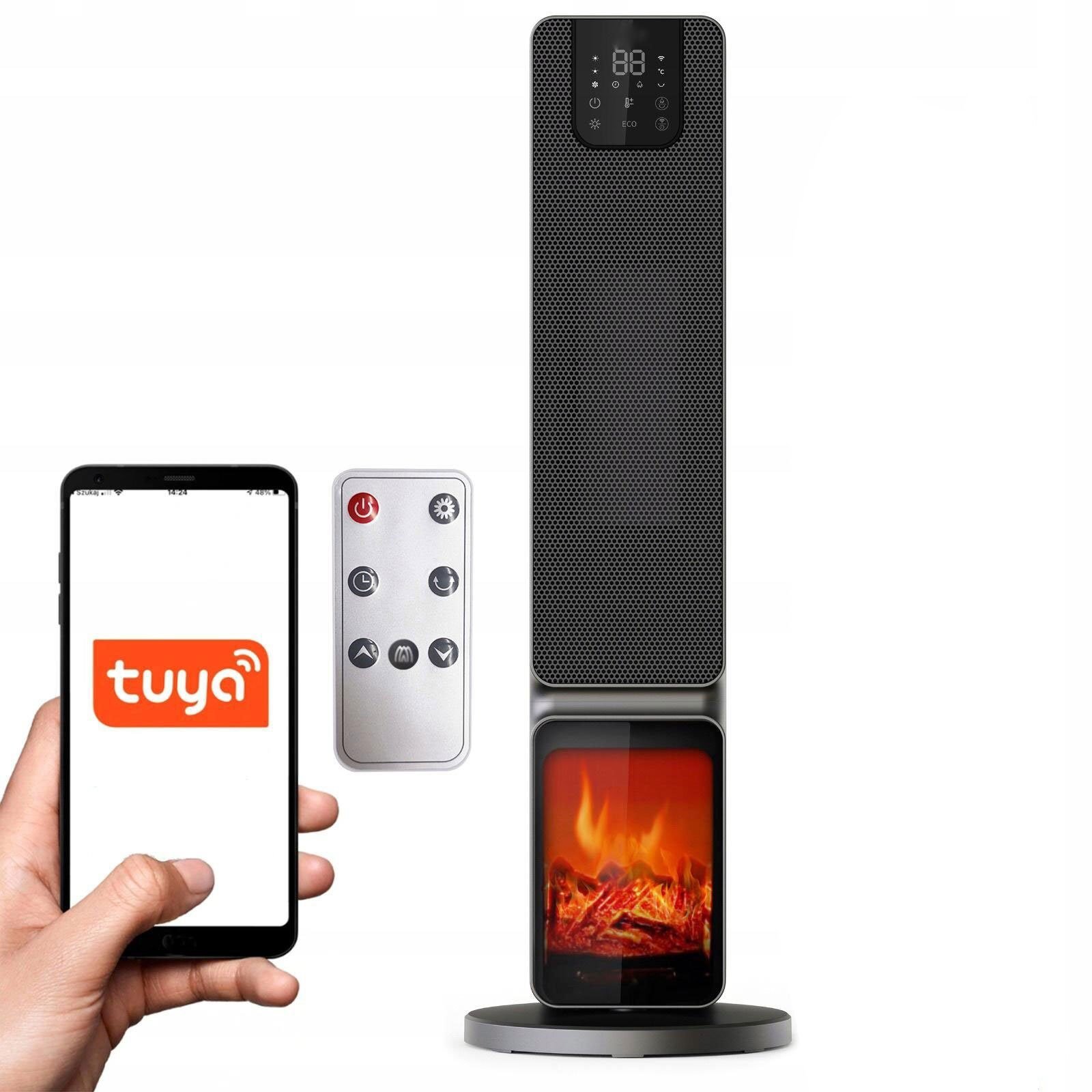 Semineu electric, 2000W, 2 trepte, cu termostat si telecomanda, timer, dispay LED, WiFi