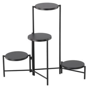 Suport pentru flori cu structura metalica, 4 niveluri, cu rafturi rotunde, 60x43x60 cm, negru