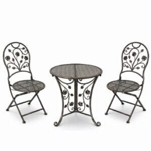 Set mobilier gradina metalic Madison, masa 60x60x70 cm si 2 scaune 40x40x94 cm, stil vintage, bronz