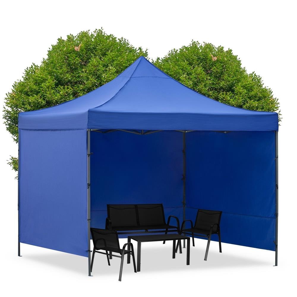 pavilion pliabil gradina 3x3 m cu acoperis impermeabil si 3 pereti laterali, structura metalica, inaltime reglabila, albastru 2 Pavilion pliabil gradina 3x3 m cu acoperis impermeabil si 3 pereti laterali, structura metalica, inaltime reglabila, albastru - imagine 2