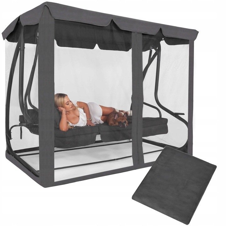 Plasa protectie insecte pentru leagan de gradina, cu fermoar vertical, 165×680 cm, gri