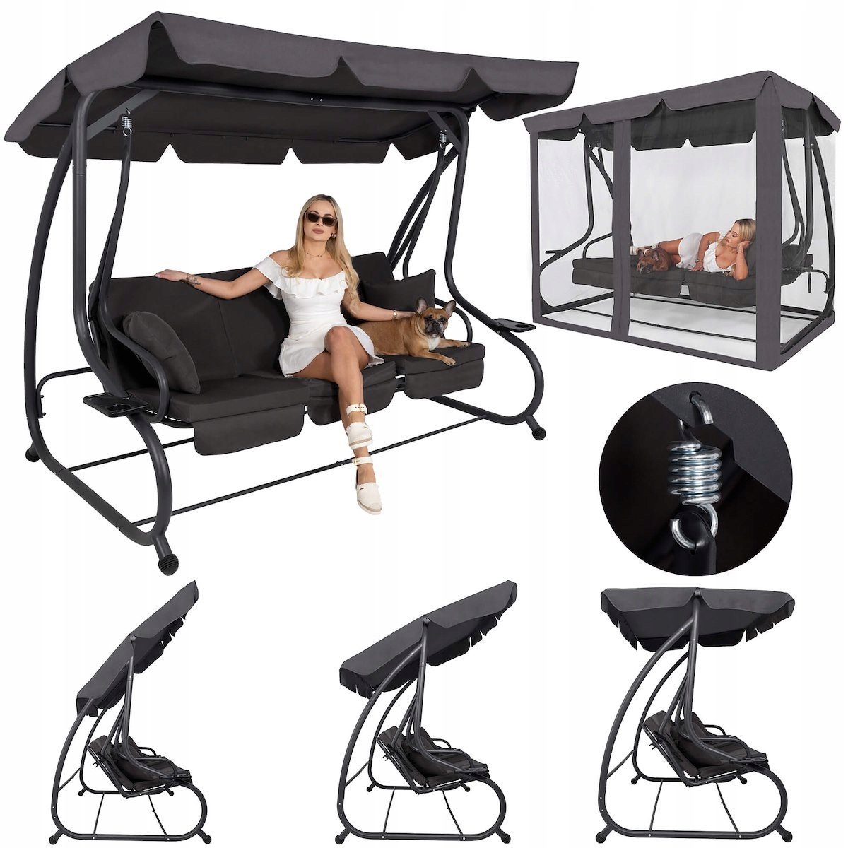 balansoar leagan pat 3 persoane sersimo corsica, cu plasa anti-insecte, sarcina 320kg 2 Balansoar leagan pat 3 persoane Sersimo Corsica, cu plasa anti-insecte, sarcina 320kg - imagine 2