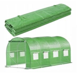 Folie pentru sera gradina 400x250x200 cm, 140 g/m², armata cu plasa, UV4, 9 ferestre, verde