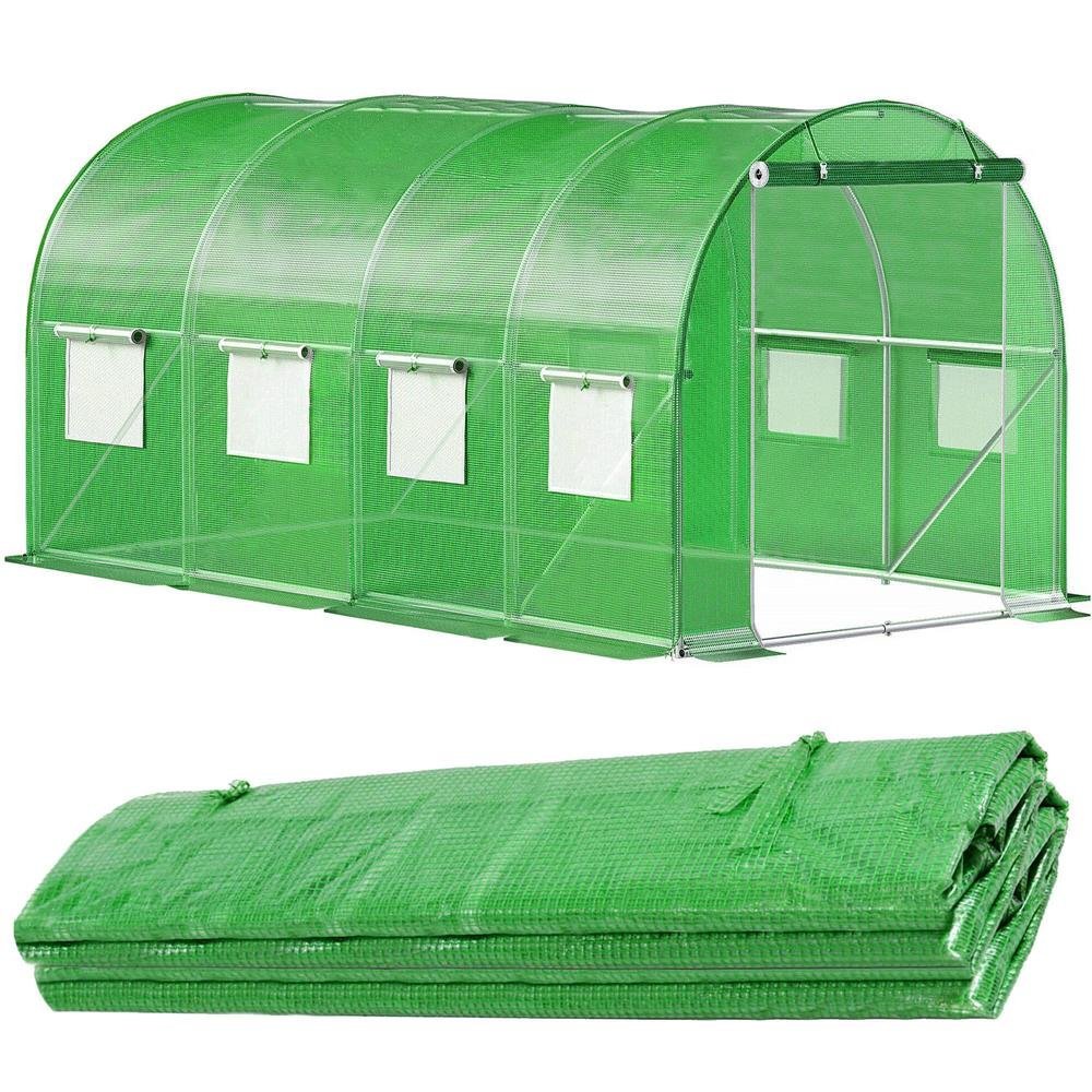 Folie pentru sera gradina 450x200x200 cm, 140 g/m², armata cu plasa, UV4, 9 ferestre, verde