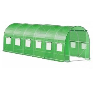 Sera de gradina, tip tunel cu cadru metalic, 300x600cm, 13 ferestre, verde, 18 mp