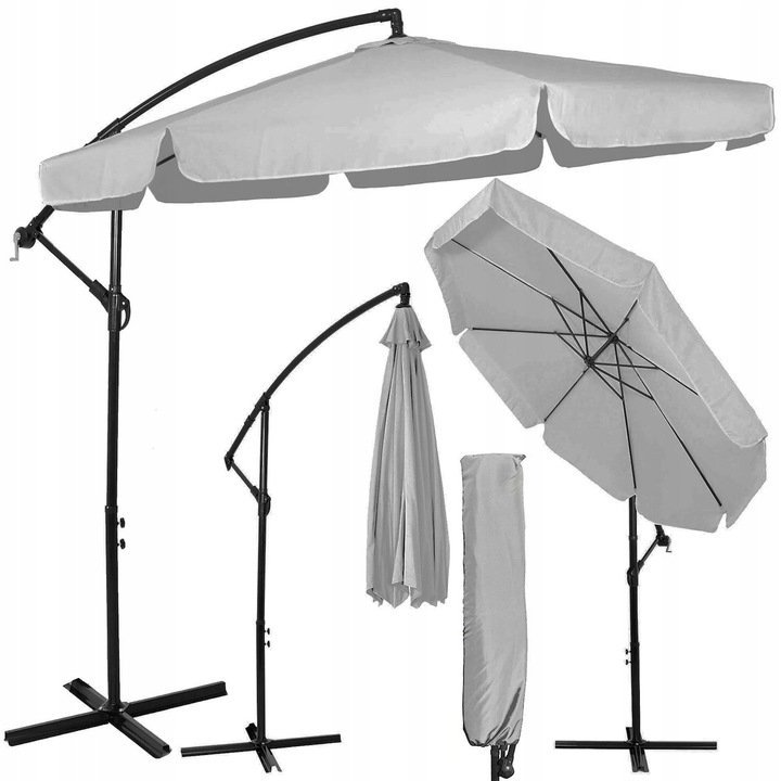 umbrela de gradina cu brat lateral banana, cu husa, 300cm, gri deschis 2 Umbrela de gradina cu brat lateral banana, cu husa, 300cm, gri deschis - imagine 2