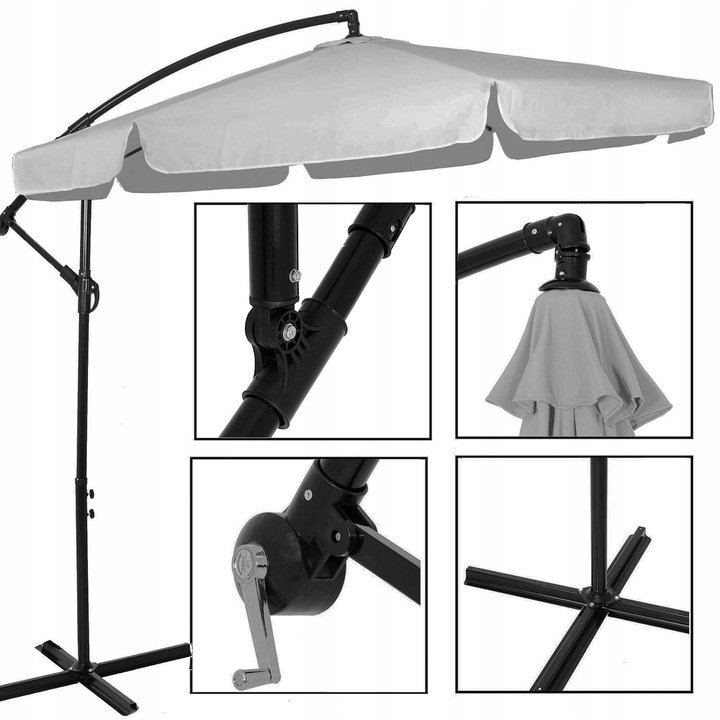 umbrela de gradina cu brat lateral banana, cu husa, 300cm, gri deschis 3 Umbrela de gradina cu brat lateral banana, cu husa, 300cm, gri deschis - imagine 3