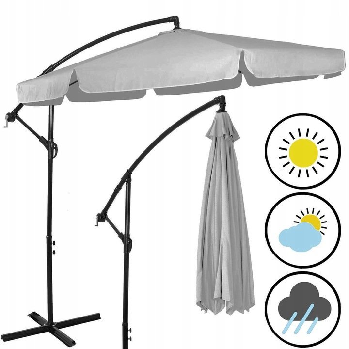 umbrela de gradina cu brat lateral banana, cu husa, 300cm, gri deschis 4 Umbrela de gradina cu brat lateral banana, cu husa, 300cm, gri deschis - imagine 4