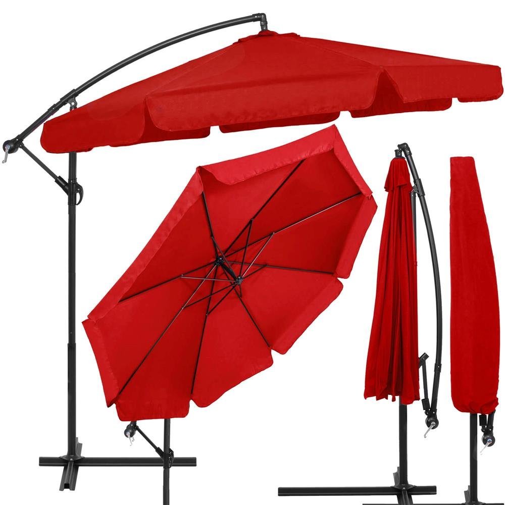 umbrela de gradina cu brat lateral banana, cu husa, 300cm, rosu 2 Umbrela de gradina cu brat lateral banana, cu husa, 300cm, rosu - imagine 2