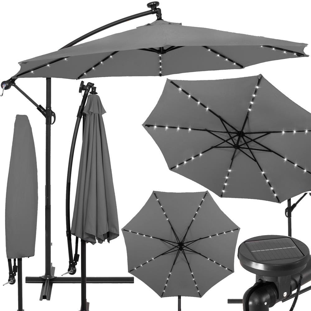 umbrela de gradina cu brat lateral banana, iluminare led, cu husa, 300cm, gri 2 Umbrela de gradina cu brat lateral banana, iluminare LED, cu husa, 300cm, gri - imagine 2