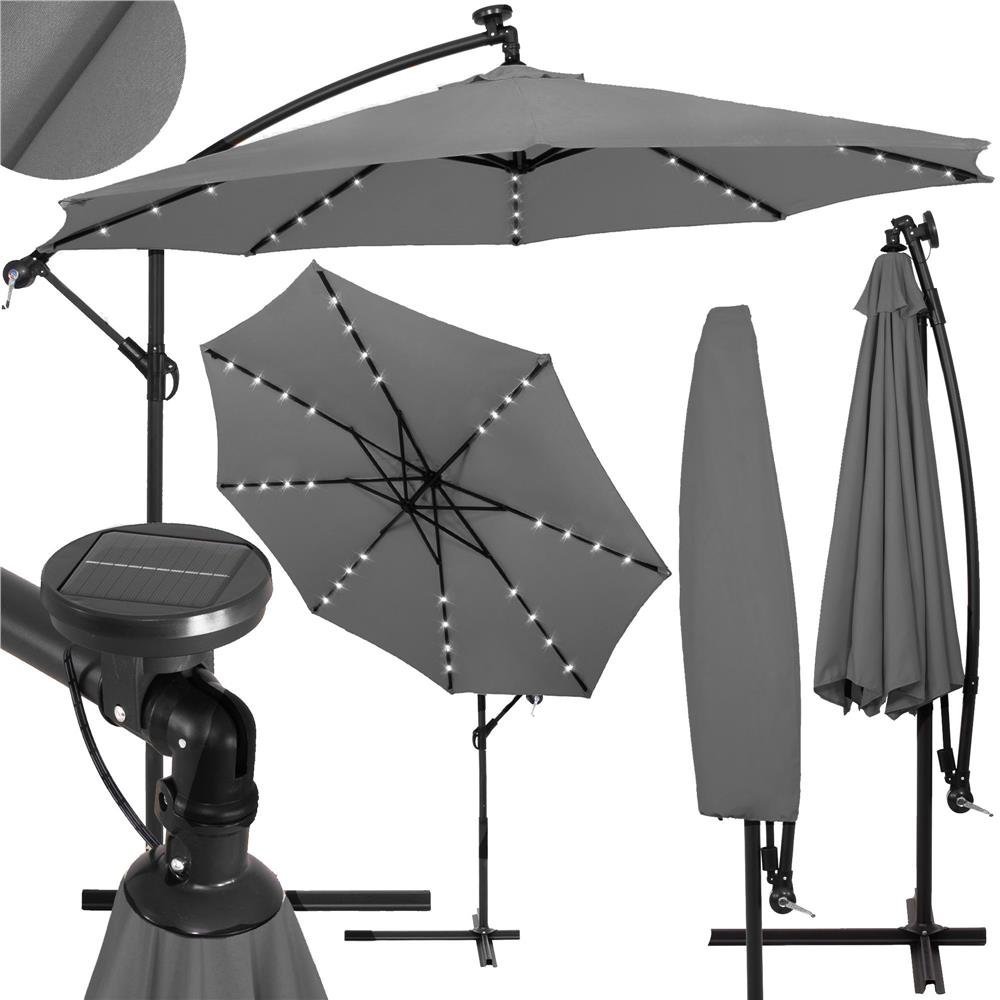 umbrela de gradina cu brat lateral banana, iluminare led, cu husa, 300cm, gri 3 Umbrela de gradina cu brat lateral banana, iluminare LED, cu husa, 300cm, gri - imagine 3