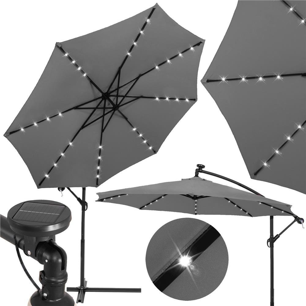 umbrela de gradina cu brat lateral banana, iluminare led, cu husa, 300cm, gri 4 Umbrela de gradina cu brat lateral banana, iluminare LED, cu husa, 300cm, gri - imagine 4